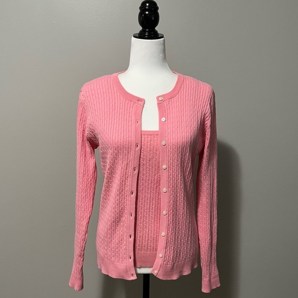 Lilly Pulitzer Soft Knit Button Front Crewneck Cardigan and Tank Top Pink - Picture 1 of 13